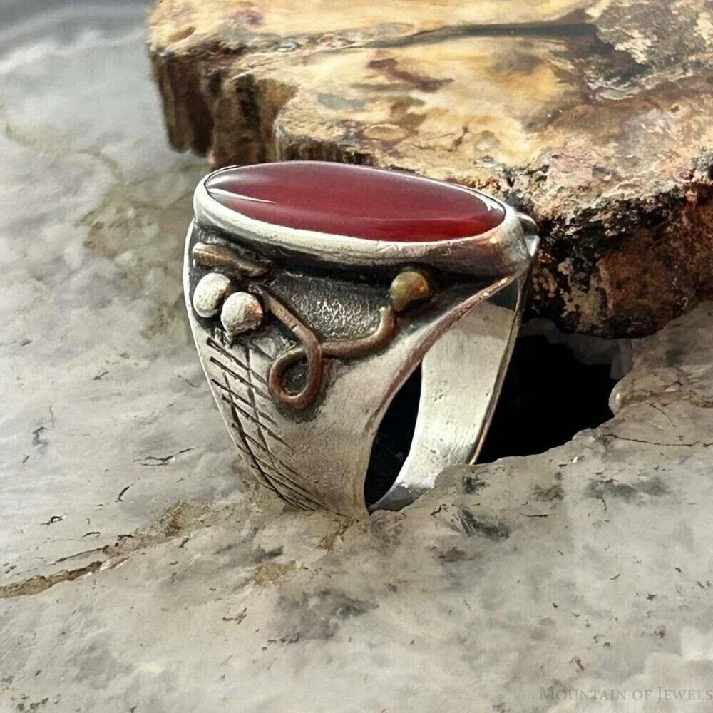 Vintage Native American Sterling Silver Oval Carnelian Ring Size 7.75 For Women